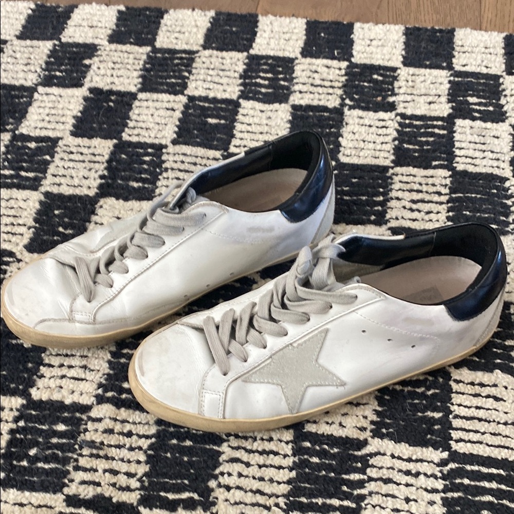 Golden Goose-Style Women's White Leather Sneakers with Black Heel